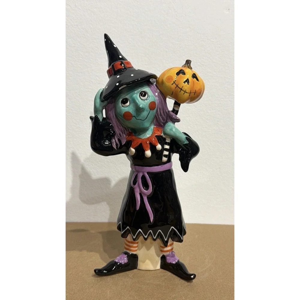 Blue Sky Clayworks Halloween WITCH WITH JACK-O-LANTERN Blue Face - FLAWS